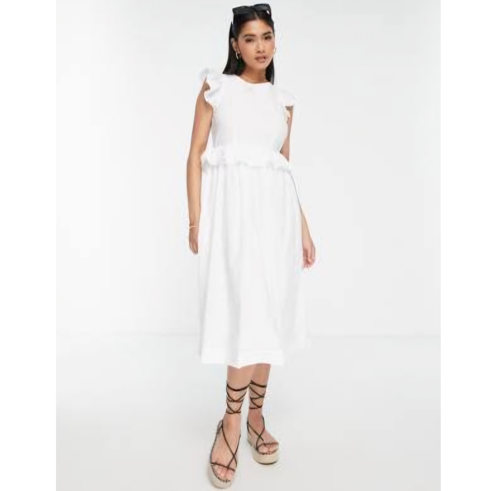 Vero Moda White Ruffle Midi Dress Womens Sz XL Bride Elopement Bridal Shower